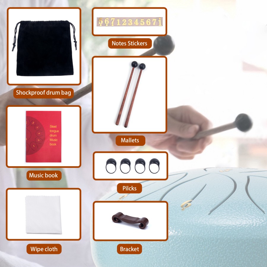 Steel Tongue Drum, 6 Inch 11 Note Rain Drum for Outside Garden, Chakra Tank Drum Rain Chime, Handpan C Key Musical Percussion Instrument Kit with Bag Mallets (Moss Blue) Steel Tongue Drum, 6 Inch 11 Note Rain Drum for Outside Garden, Chakra Tank Drum Rain Chime, Handpan C Key Musical Percussion Instrument Kit with Bag Mallets (Moss Blue)