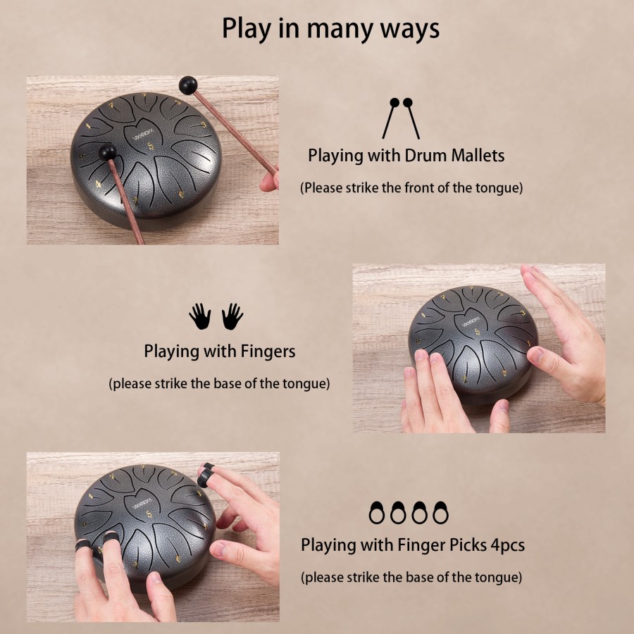 Steel Tongue Drum, 6 Inch 11 Note Rain Drum for Outside Garden, Chakra Tank Drum Rain Chime, Handpan C Key Musical Percussion Instrument Kit with Bag Mallets (Sliver Grey) Steel Tongue Drum, 6 Inch 11 Note Rain Drum for Outside Garden, Chakra Tank Drum Rain Chime, Handpan C Key Musical Percussion Instrument Kit with Bag Mallets (Sliver Grey)