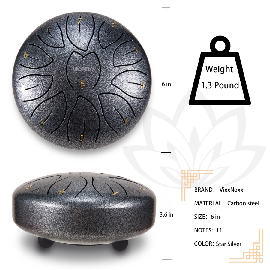 Steel Tongue Drum, 6 Inch 11 Note Rain Drum for Outside Garden, Chakra Tank Drum Rain Chime, Handpan C Key Musical Percussion Instrument Kit with Bag Mallets (Sliver Grey) Steel Tongue Drum, 6 Inch 11 Note Rain Drum for Outside Garden, Chakra Tank Drum Rain Chime, Handpan C Key Musical Percussion Instrument Kit with Bag Mallets (Sliver Grey)