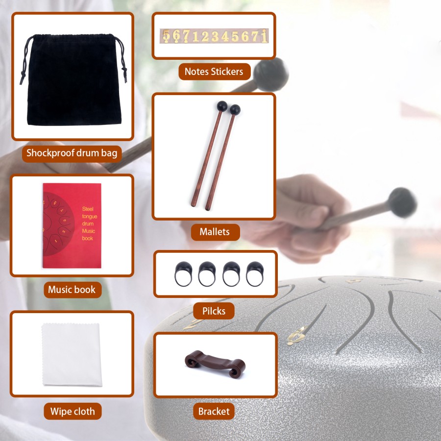 Steel Tongue Drum, 6 Inch 11 Note Rain Drum for Outside Garden, Chakra Tank Drum Rain Chime, Handpan C Key Musical Percussion Instrument Kit with Bag Mallets (Sliver Grey) Steel Tongue Drum, 6 Inch 11 Note Rain Drum for Outside Garden, Chakra Tank Drum Rain Chime, Handpan C Key Musical Percussion Instrument Kit with Bag Mallets (Sliver Grey)