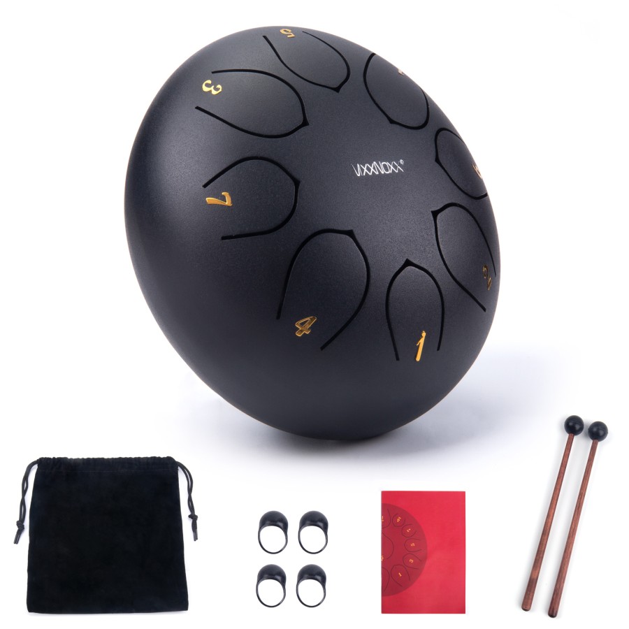 Steel Tongue Drum, 6 Inch 8 Note Rain Drum for Outside Garden, Chakra Tank Drum Rain Chime, Handpan C Key Musical Percussion Instrument Kit with Bag Mallets (Black) Steel Tongue Drum, 6 Inch 8 Note Rain Drum for Outside Garden, Chakra Tank Drum Rain Chime, Handpan C Key Musical Percussion Instrument Kit with Bag Mallets (Black)