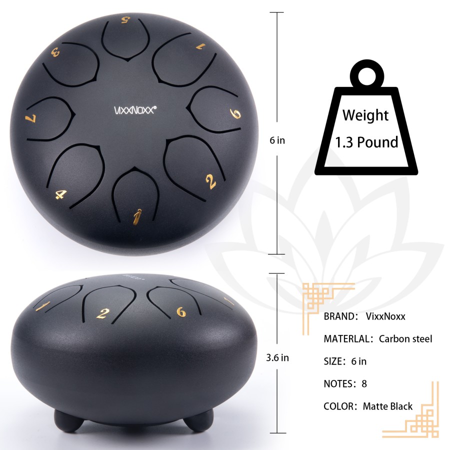 Steel Tongue Drum, 6 Inch 8 Note Rain Drum for Outside Garden, Chakra Tank Drum Rain Chime, Handpan C Key Musical Percussion Instrument Kit with Bag Mallets (Black) Steel Tongue Drum, 6 Inch 8 Note Rain Drum for Outside Garden, Chakra Tank Drum Rain Chime, Handpan C Key Musical Percussion Instrument Kit with Bag Mallets (Black)