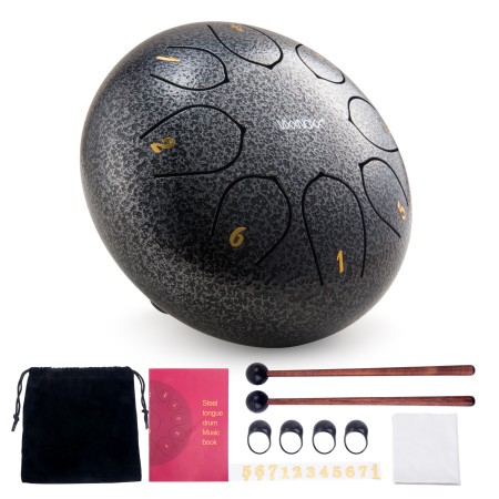 Steel Tongue Drum, 6 Inch 8 Note Rain Drum for Outside Garden, Chakra Tank Drum Rain Chime, Handpan C Key Musical Percussion Instrument Kit with Bag Mallets (Sliver Grey)