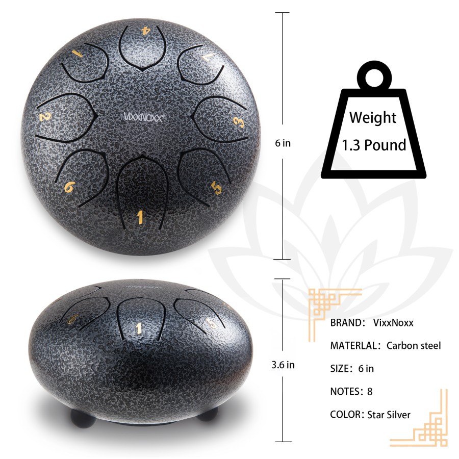 Steel Tongue Drum, 6 Inch 8 Note Rain Drum for Outside Garden, Chakra Tank Drum Rain Chime, Handpan C Key Musical Percussion Instrument Kit with Bag Mallets (Sliver Grey) Steel Tongue Drum, 6 Inch 8 Note Rain Drum for Outside Garden, Chakra Tank Drum Rain Chime, Handpan C Key Musical Percussion Instrument Kit with Bag Mallets (Sliver Grey)