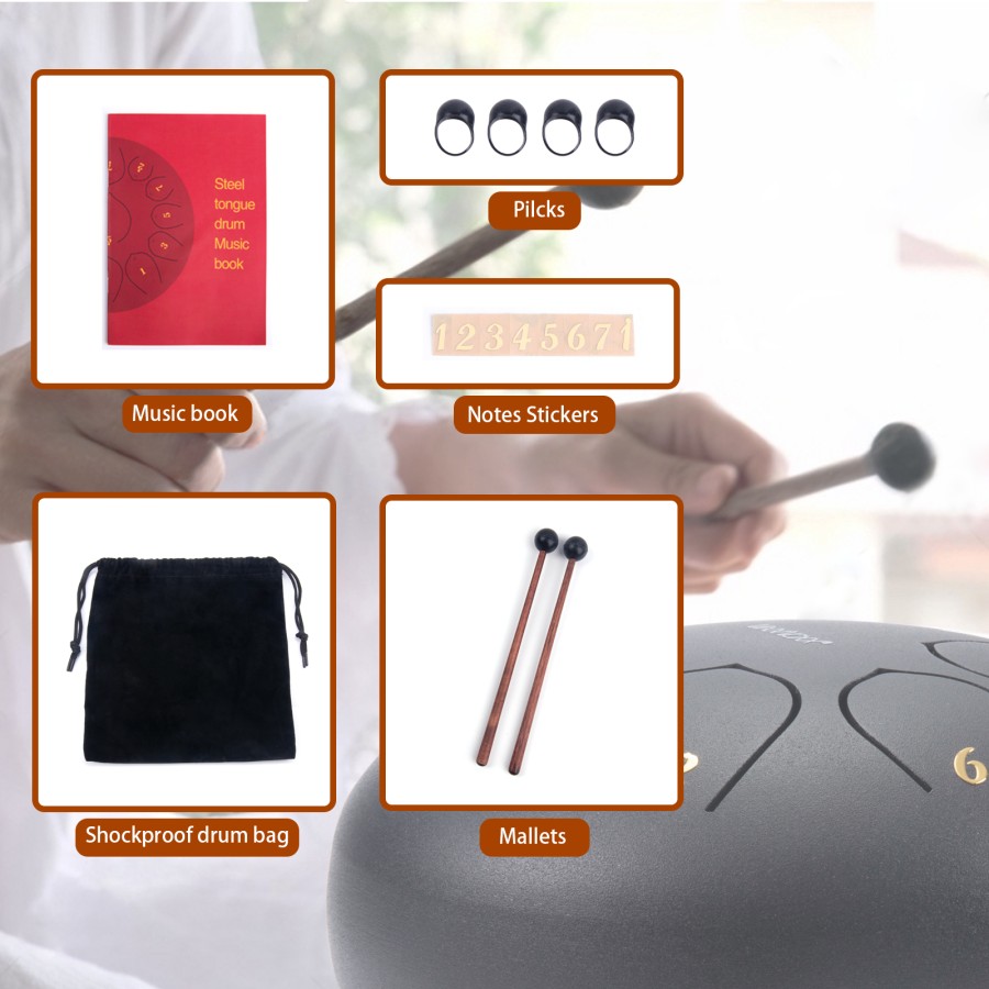 Steel Tongue Drum, 6 Inch 8 Note Rain Drum for Outside Garden, Chakra Tank Drum Rain Chime, Handpan C Key Musical Percussion Instrument Kit with Bag Mallets (Sliver Grey) Steel Tongue Drum, 6 Inch 8 Note Rain Drum for Outside Garden, Chakra Tank Drum Rain Chime, Handpan C Key Musical Percussion Instrument Kit with Bag Mallets (Sliver Grey)