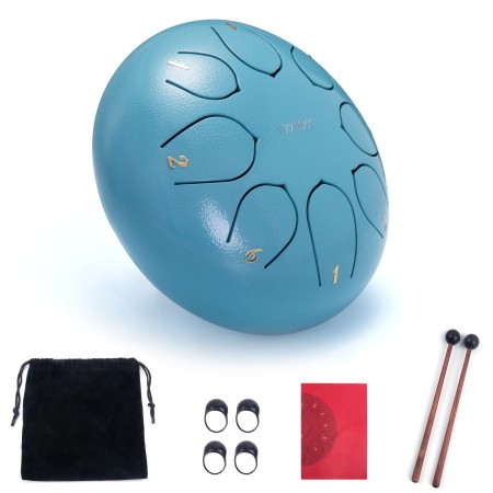 Steel Tongue Drum, 6 Inch 8 Note Rain Drum for Outside Garden, Chakra Tank Drum Rain Chime, Handpan C Key Musical Percussion Instrument Kit with Bag Mallets (Moss Blue)