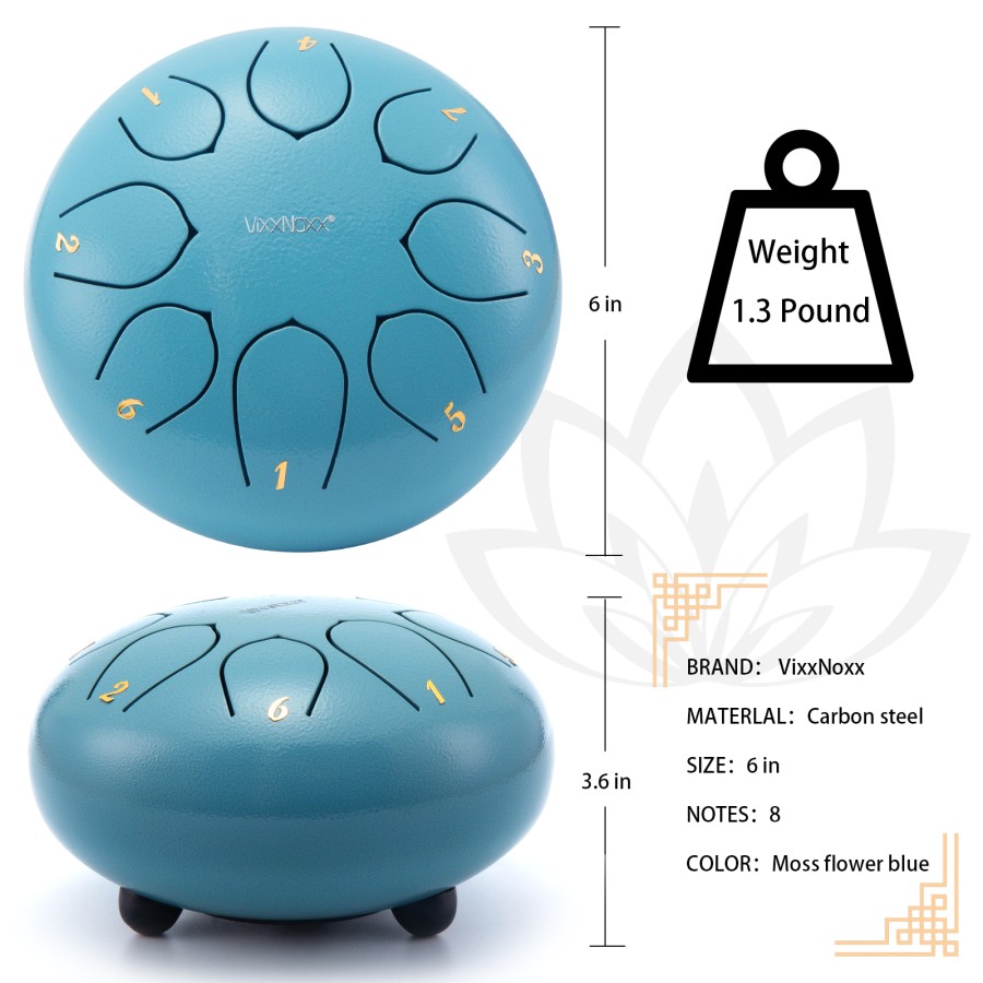 Steel Tongue Drum, 6 Inch 8 Note Rain Drum for Outside Garden, Chakra Tank Drum Rain Chime, Handpan C Key Musical Percussion Instrument Kit with Bag Mallets (Moss Blue) Steel Tongue Drum, 6 Inch 8 Note Rain Drum for Outside Garden, Chakra Tank Drum Rain Chime, Handpan C Key Musical Percussion Instrument Kit with Bag Mallets (Moss Blue)