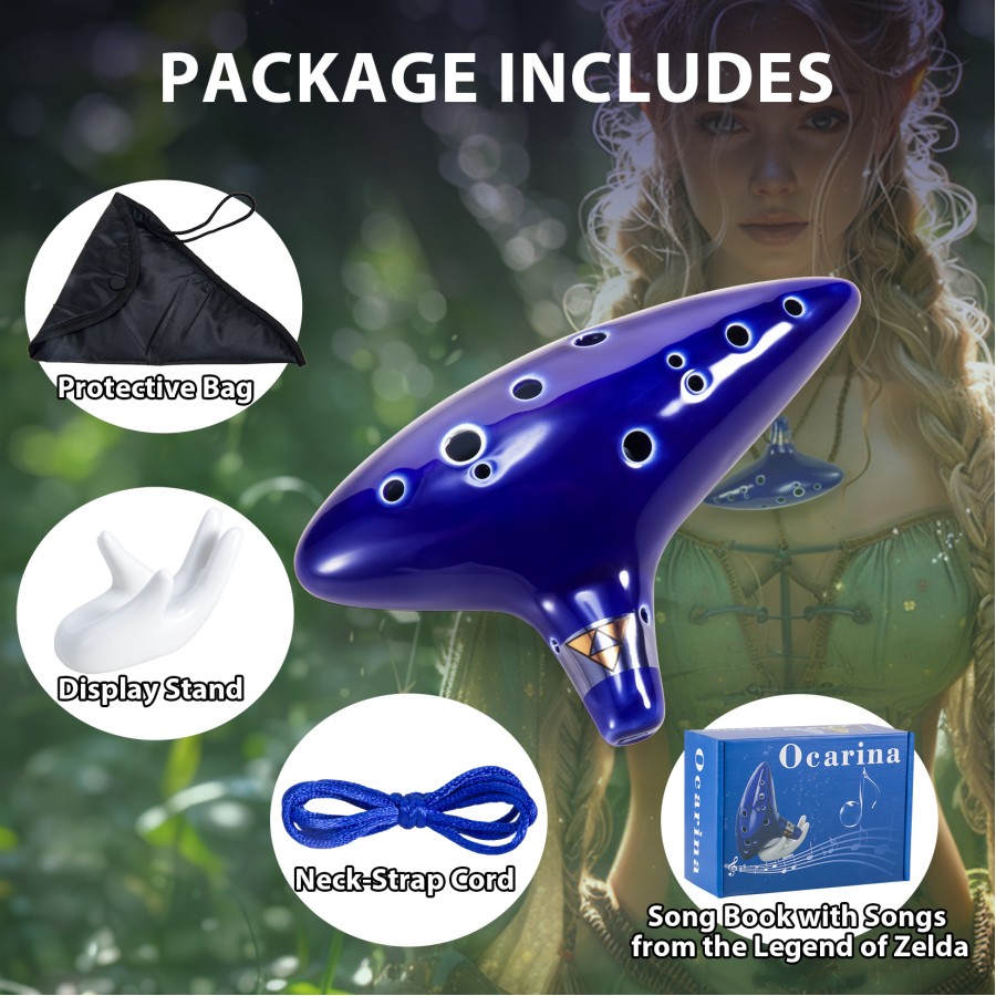 Zelda Ocarina 12 Hole Alto C, Ocarina of Time Replica, Sound Healing Instruments for Adult Beginners with Tutorial Display Stand (Navy Blue) Zelda Ocarina 12 Hole Alto C, Ocarina of Time Replica, Sound Healing Instruments for Adult Beginners with Tutorial Display Stand (Navy Blue)