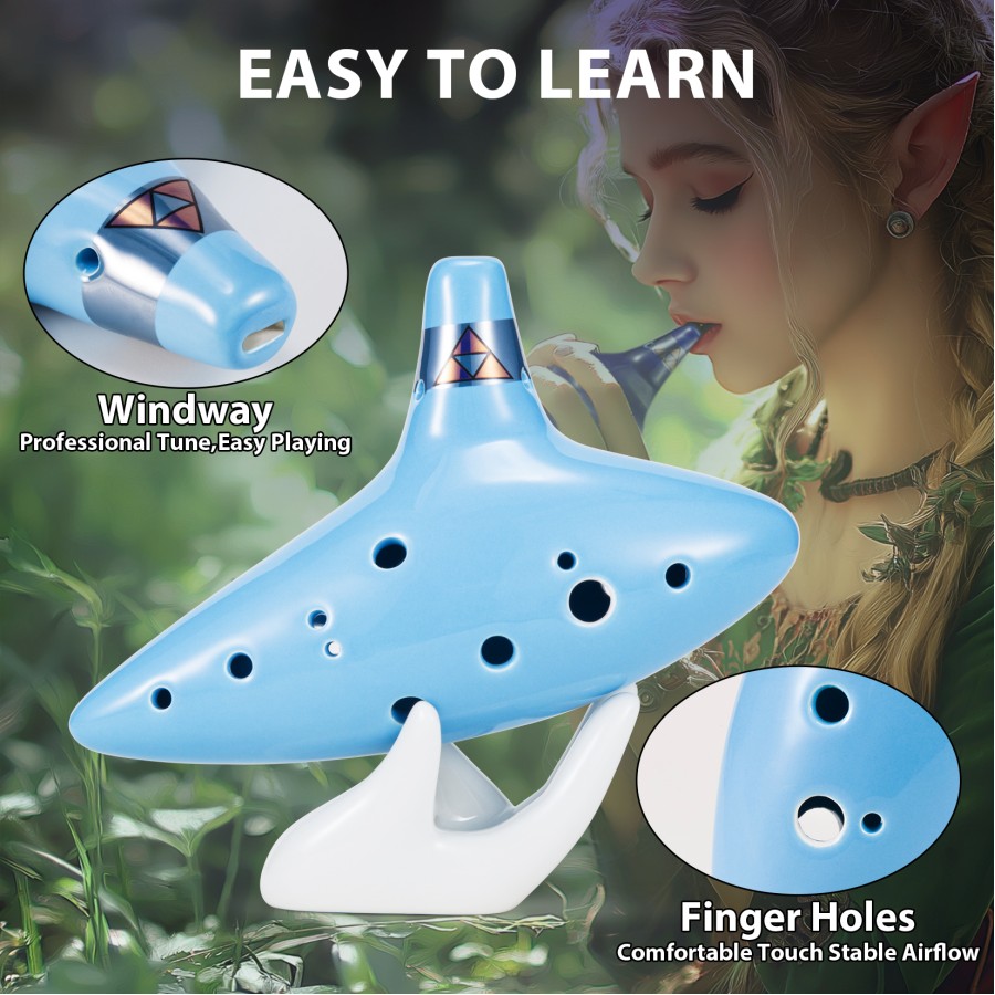 Zelda Ocarina 12 Hole Alto C, Ocarina of Time Replica, Sound Healing Instruments for Adult Beginners with Tutorial Display Stand (Sky Blue) Zelda Ocarina 12 Hole Alto C, Ocarina of Time Replica, Sound Healing Instruments for Adult Beginners with Tutorial Display Stand (Sky Blue)