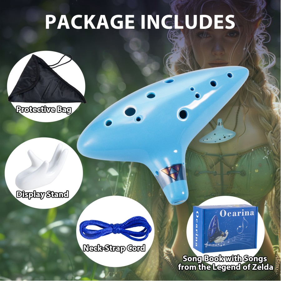 Zelda Ocarina 12 Hole Alto C, Ocarina of Time Replica, Sound Healing Instruments for Adult Beginners with Tutorial Display Stand (Sky Blue) Zelda Ocarina 12 Hole Alto C, Ocarina of Time Replica, Sound Healing Instruments for Adult Beginners with Tutorial Display Stand (Sky Blue)